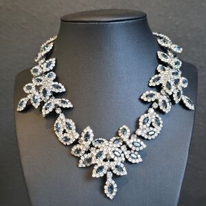 Vintage Kenneth Jay Lane Blue Crystal Flower Collar Necklace